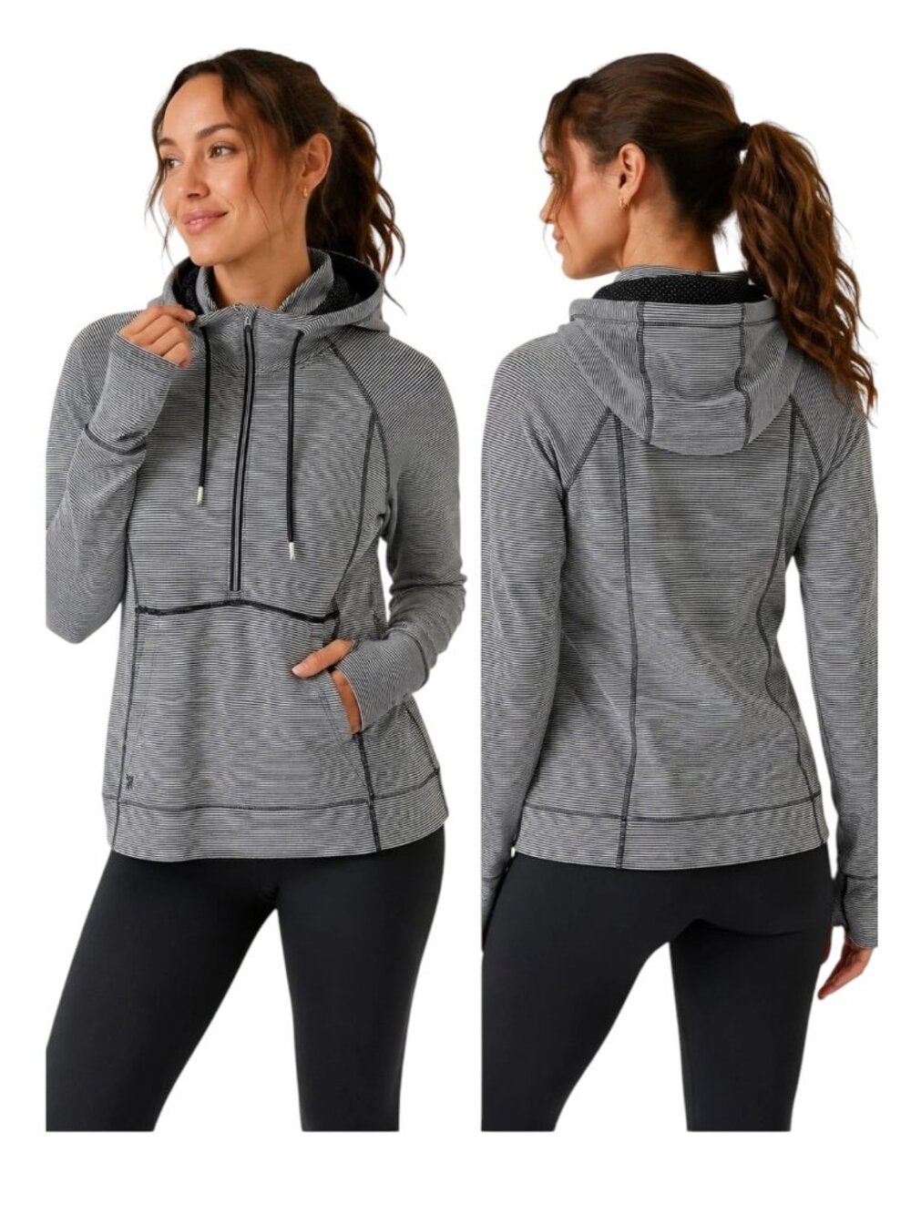 ATHLETA Heavenly Heights Half Zip Hoodie Navy White Stripe - Size Small